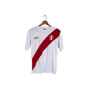 Umbro Peru FPF White Red Short Sleeve Soccer Jersey Shirt Mens Sz. S